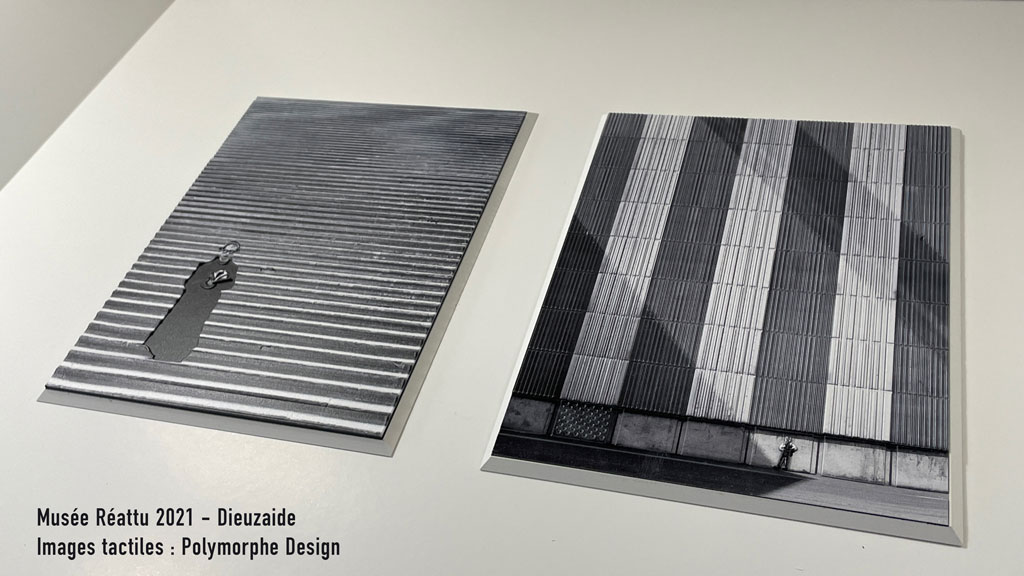 Images visiotactiles des 2 photographies de Dieuzaide : L'escalier de G&eacute;rone 1956, et  Autoportrait 1960.